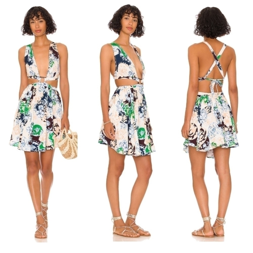 New Agua Bendita Gillian Cardumen Floral Print Cutout Mini Dress NWT Medium